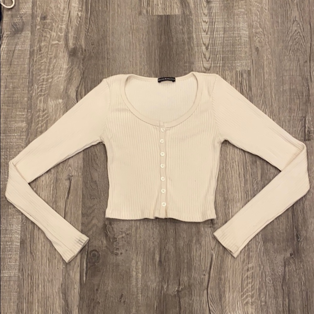 Cream Colored Long Sleeve Button Up Sweater